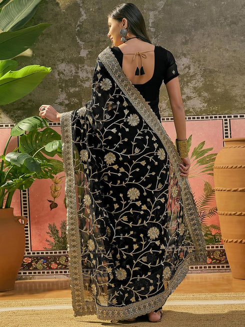 Vasthrlay Georgette Printed Dark Saree