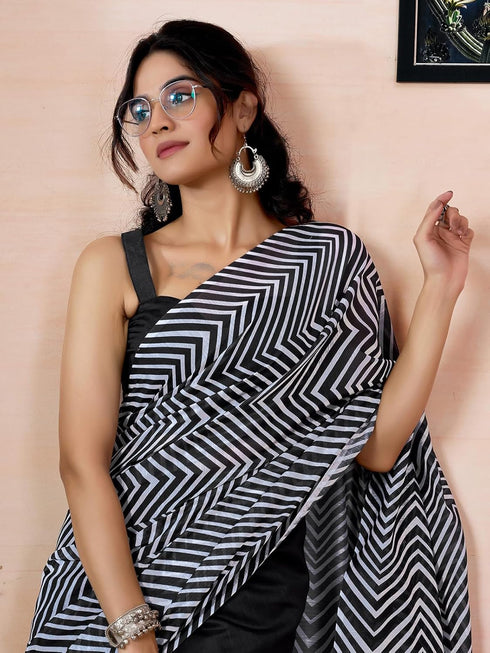 Vasthrlay Chanderi Printed Unstitched Teal Saree