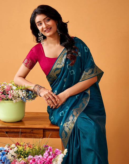 Vasthrlay Weaving Printed Unstitched Maroon Saree