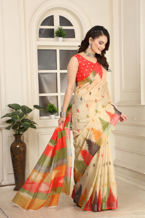 Vasthrlay Cream Unstitched Saree