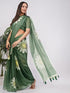Vasthrlay Printed Green Linen Saree With Unstitched Blouse Piece