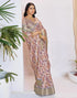 Vasthrlay Womens Printed Unstitched Beige Saree