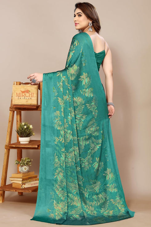 Vasthrlay Fashion Chiffon Turquoise Ethnic Wear