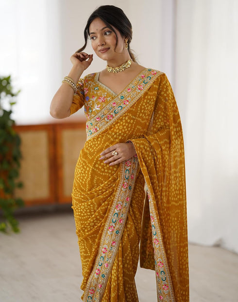 Vasthrlay Georgette Embroidery Unstitched Pink Saree