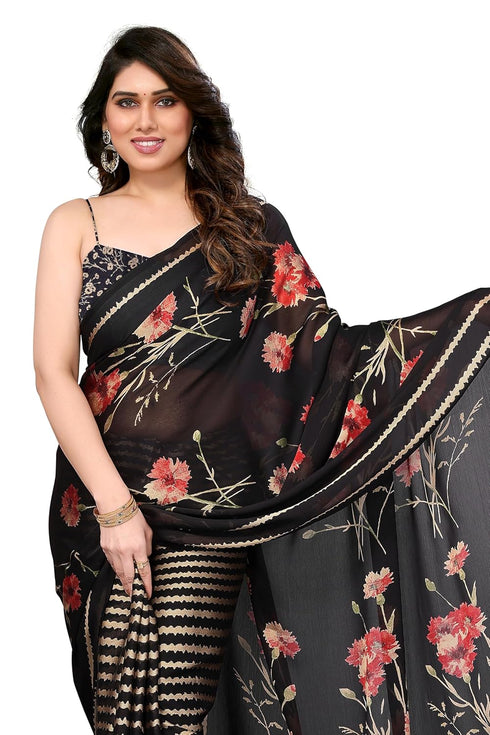 Vasthrlay Fashion Chiffon Printed Grey Ethnic Wear
