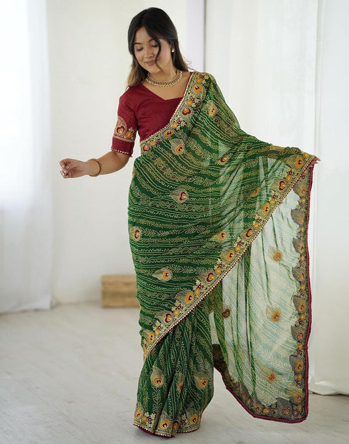 Vasthrlay Georgette Embroidery Unstitched Pink Saree
