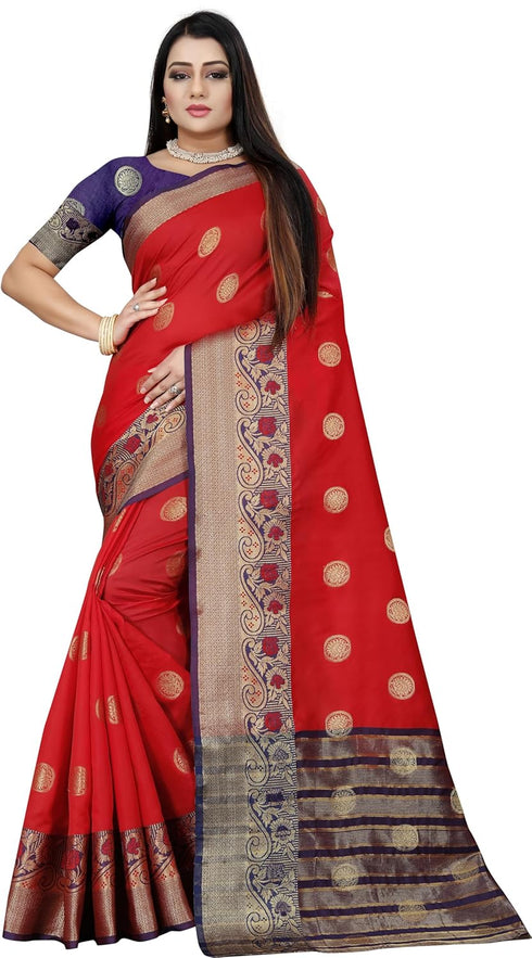 Vasthrlay Banarasi Blue Orange Ethnic Wear