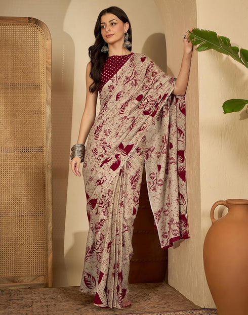 Vasthrlay Womens Printed Unstitched Purple Saree