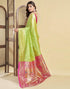 Vasthrlay Womens Jacquard Unstitched Lime Green Saree