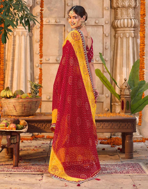 Vasthrlay Georgette Embroidery Unstitched Red Saree