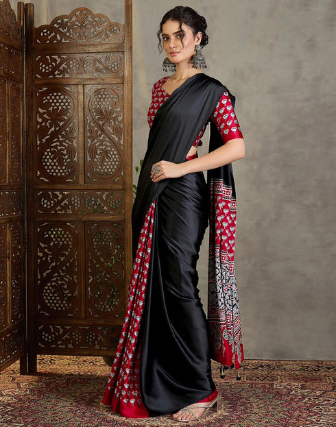 Vasthrlay Printed Tassels Unstitched Maroon Saree