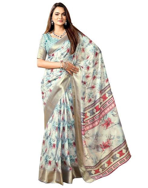 Vasthrlay Womens Printed Unstitched Beige Saree