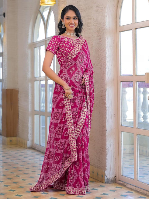 Vasthrlay Georgette Embroidery Navy Navy Blue Saree