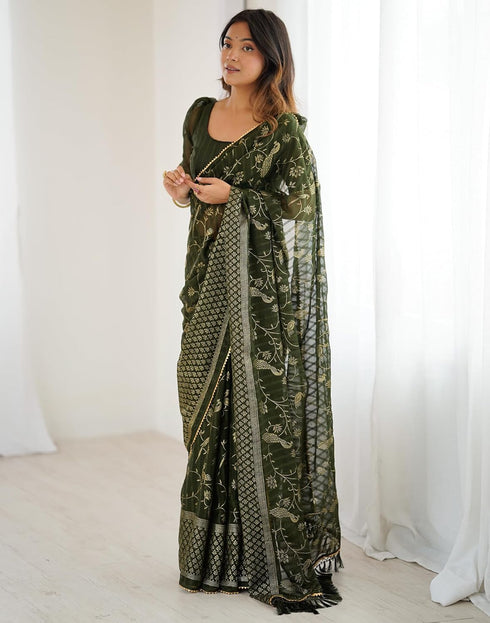 Vasthrlay Georgette Weaving Unstitched Red Saree