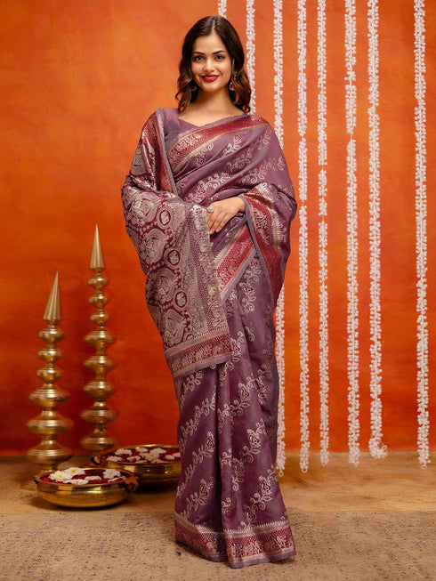 Vasthrlay Weaving Banarasi Unstitched Maroon Saree