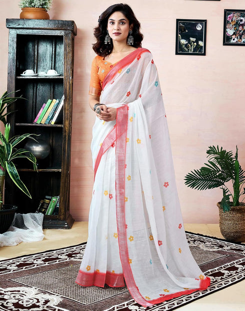 Vasthrlay Womens Printed Dark Dusty Green Saree With Unstitched Blouse Piece
