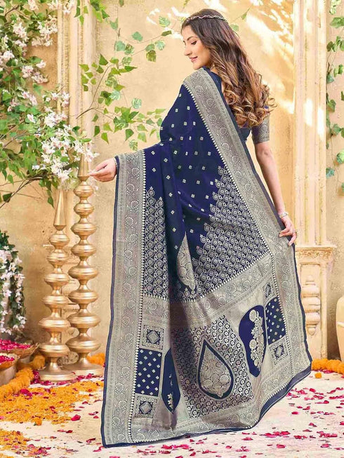Vasthrlay Jacquard Blue Saree