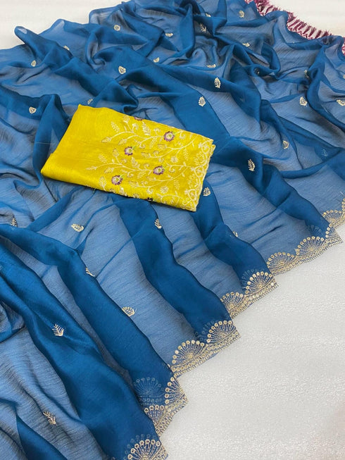 Vasthrlay Pink Georgette Embroidery Saree