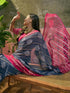 Vasthrlay Georgette Printed Blue Saree With Red Unstitched Blouse Piece
