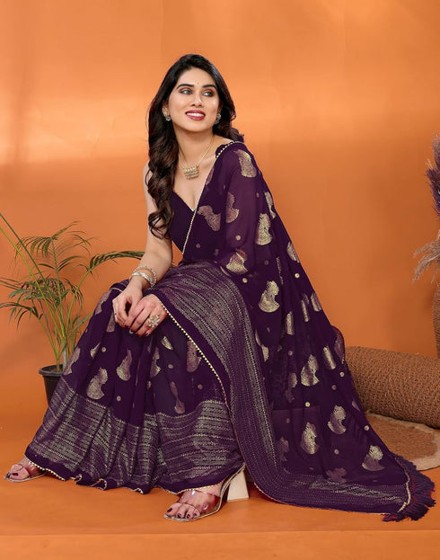 Vasthrlay Georgette Weaving Unstitched Red Saree