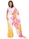 Vasthrlay Printed Kaftan Freehand Pink-Yellow-White Bollywood Satin Saree with Unsticted Blouse Piece