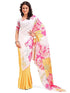 Vasthrlay Printed Kaftan Freehand Pink-Yellow-White Bollywood Satin Saree with Unsticted Blouse Piece