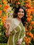 Vasthrlay Womens Printed Mehndi Green Saree With Unstitched Blouse Piece