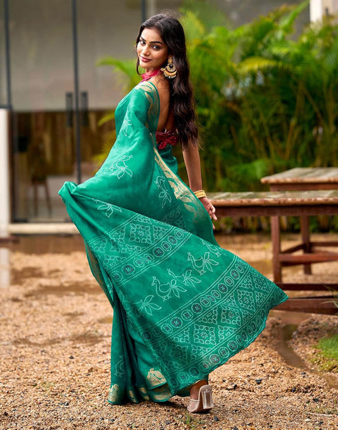 Vasthrlay Bandhani Printed Unstitched Black Saree
