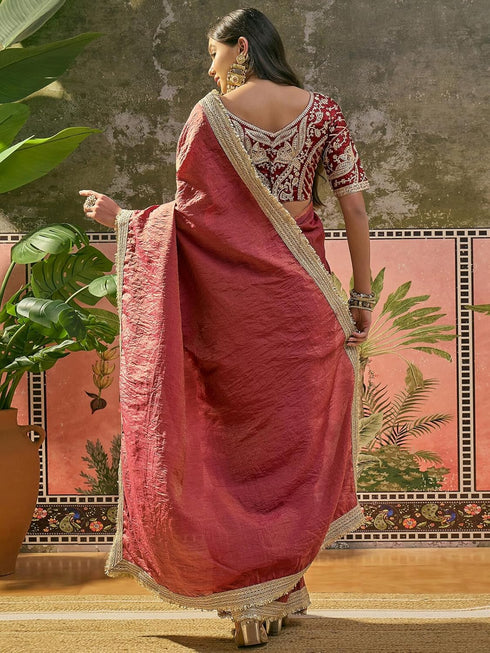Vasthrlay Womens Tissue Unstitched Maroon Saree