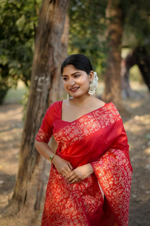 Vasthrlay Tussar Kalamkari Geometric Floral Design