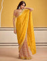 Vasthrlay Georgette Embroidery Yellow Saree With Unstitched Blouse Piece