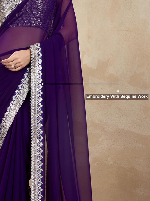 Vasthrlay Georgette Embroidery Unstitched Purple Ethnic Wear