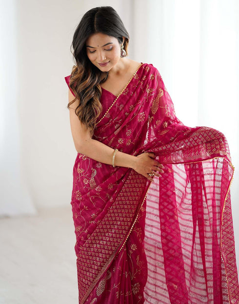 Vasthrlay Red Unstitched Saree