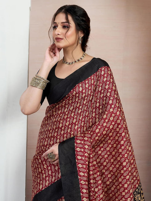 Vasthrlay Bandhani Printed Unstitched Black Saree