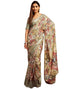 Vasthrlay Printed Jacquard Beige Saree With Unstitched Blouse Piece