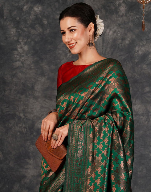 Vasthrlay Banarasi Kanjeevaram Unstitched Beige Saree