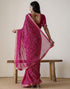 Vasthrlay Georgette Bandhani Rani Pink Saree With Unstitched Blouse Piece