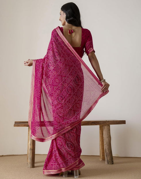 Vasthrlay Georgette Bandhani Unstitched Purple Saree