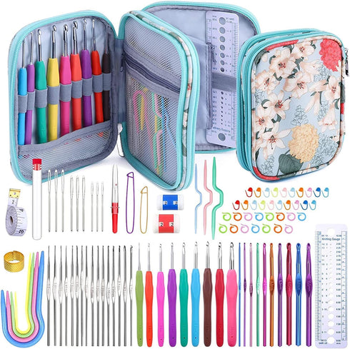 96 Pack Crochet Hook Set, Ergonomic Knitting Needle Yarn Weaving Kit with Storage Case