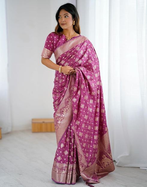 Vasthrlay Banarasi Weaving Purple Saree With Unstitched Blouse Piece