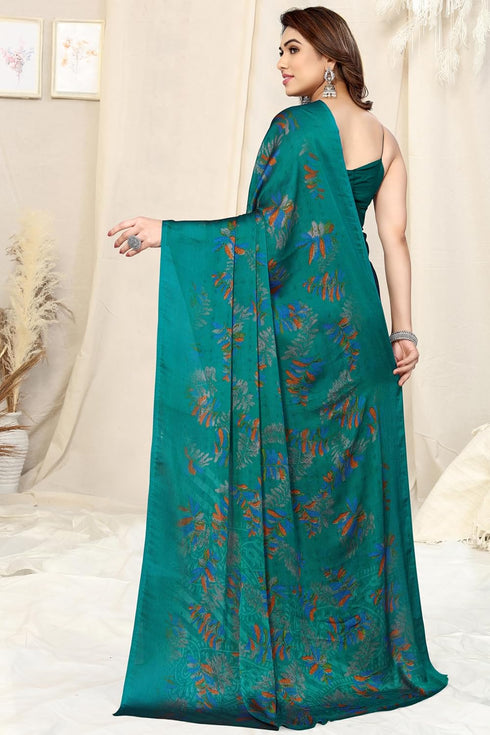 Vasthrlay Fashion Chiffon Turquoise Ethnic Wear