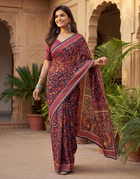 Vasthrlay Chanderi Printed Unstitched Beige Saree