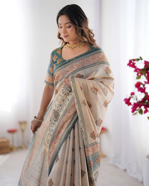 Vasthrlay Handloom Geometric Turquoise Saree