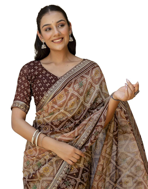 Vasthrlay Georgette Bandhani Unstitched Maroon Saree