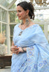 Vasthrlay Cotton Printed Mulmul Blue Saree