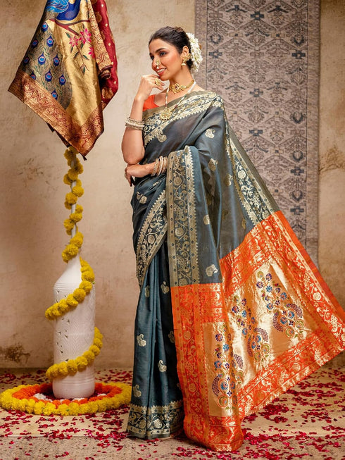 Vasthrlay Weaving Paithani Unstitched Maroon Saree