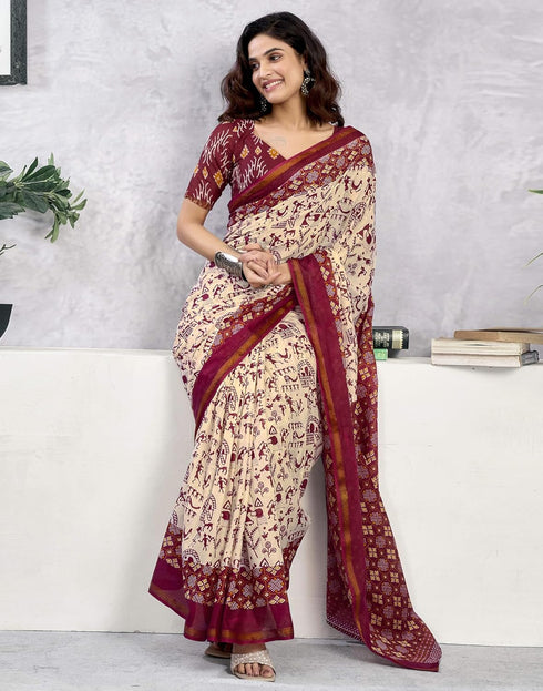 Vasthrlay Womens Printed Unstitched Light Green Saree