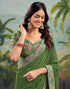 Vasthrlay Georgette Embroidery Green Saree With Unstitched Blouse Piece