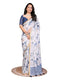 Vasthrlay White1 Floral Printed Design Linen Saree With Solid Unstitched Linen Blouse Piece