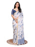 Vasthrlay White1 Floral Printed Design Linen Saree With Solid Unstitched Linen Blouse Piece